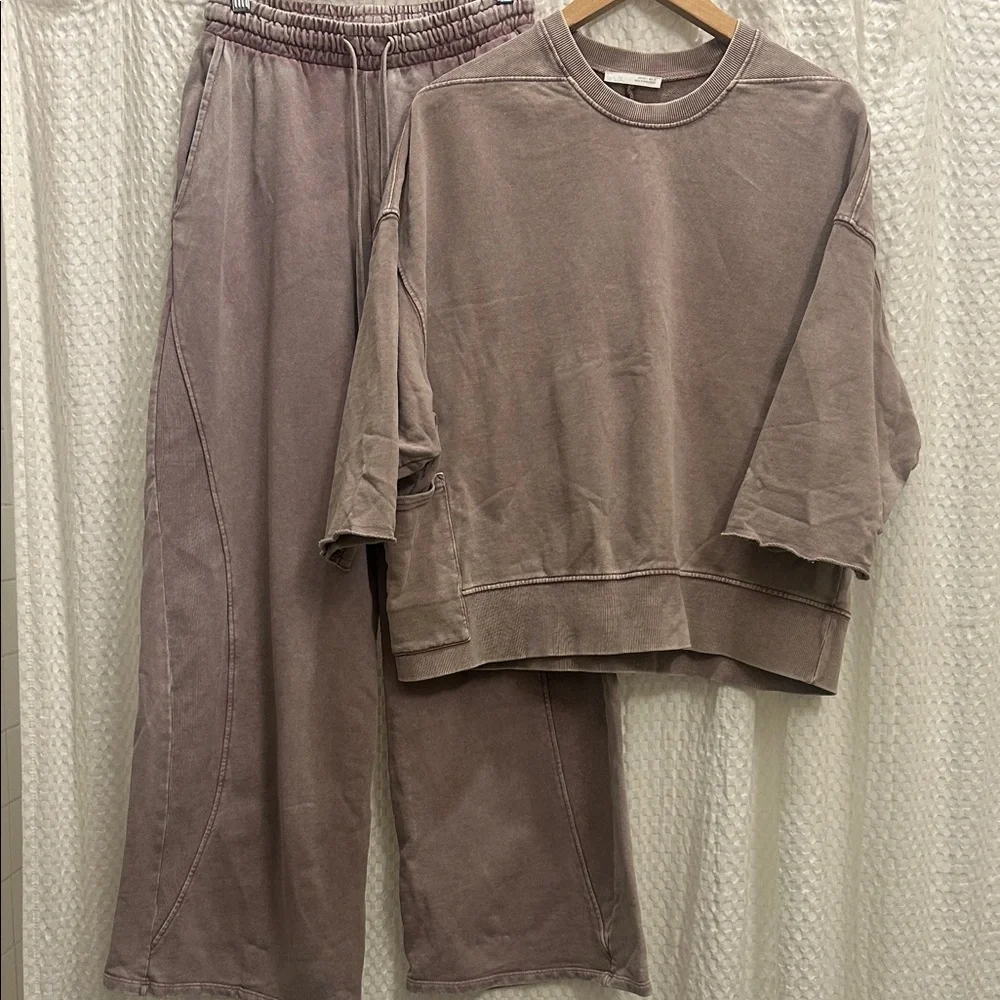 Zara Washed Effects Sweatpant Sweatshirt Set S - Picture 9 of 10